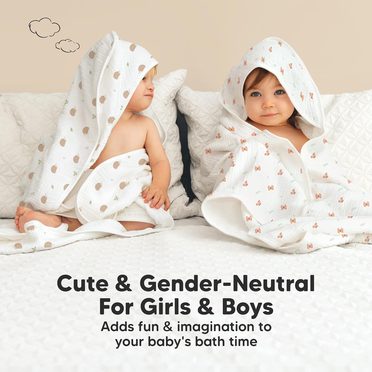 KeaBabies Muslin Baby Bath Towels with Hood for Girls, Boys -Large Organic Cotton Hooded Baby Towels for Newborns,Toddlers,Infant,Kids,Soft Absorbent Newborn Bath Essentials Gift Set(Monarch, Regular) - Image 8