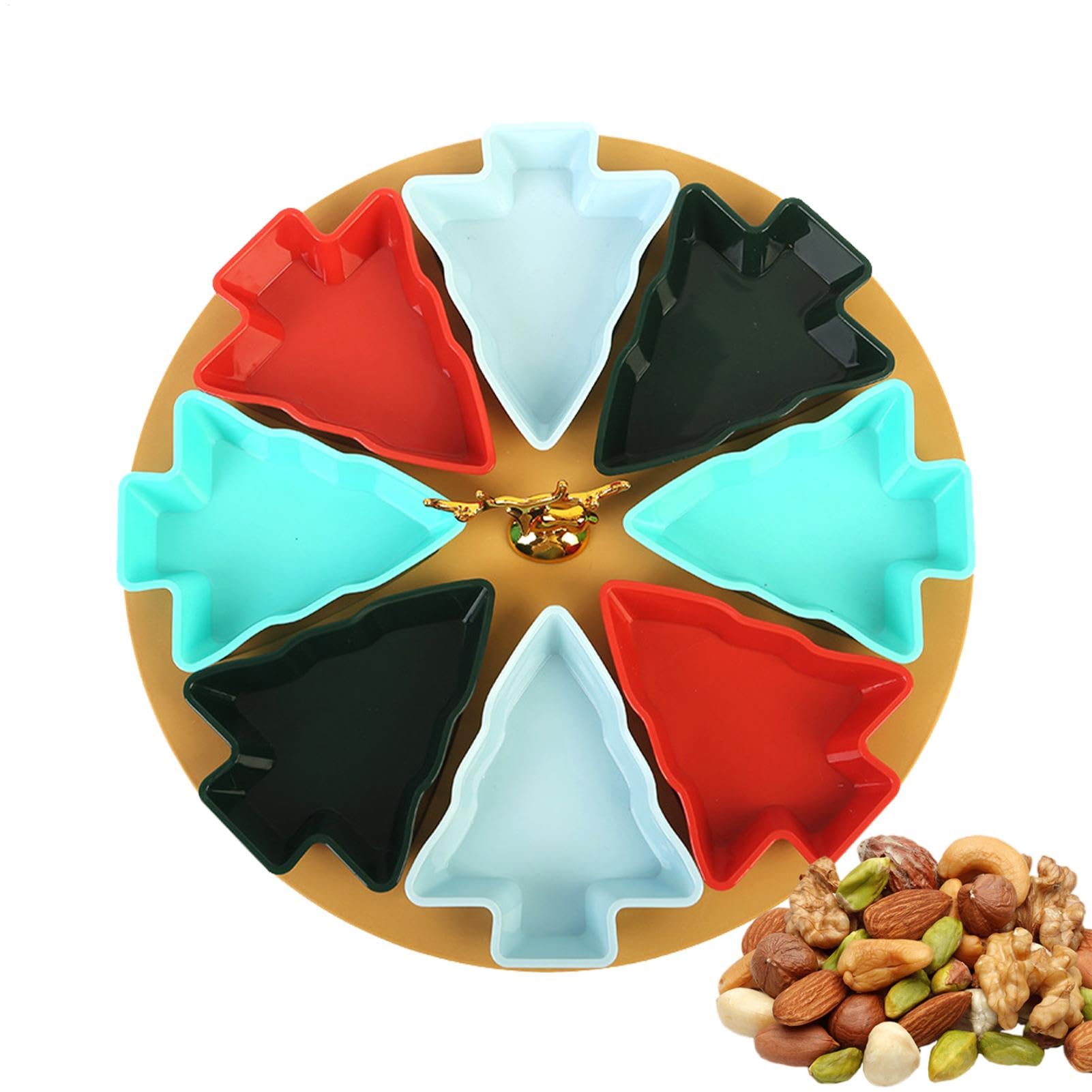 Walopola Bandeja para Servir árbol de Navidad,Bandejas con Forma de árbol de Navidad,Bandeja de Comida de 8 Compartimentos | Bandeja Decorativa Bandeja para refrigerios Bandejas para Servir navideñas