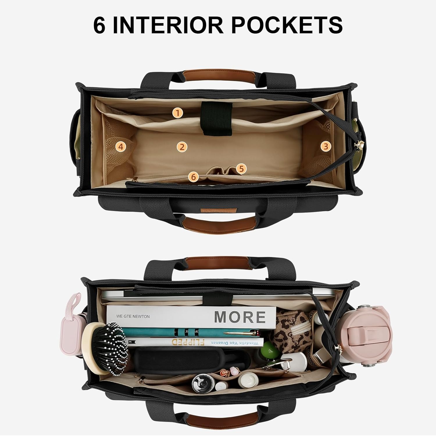 KKXIU Large Canvas Tote Bag Purse for Women with Zipper and Compartments for Work College Bible Lapatop Crossbody Handbag - Image 4