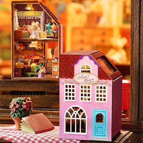 Miniatura 2 de Roroom Kit de casa de muñecas en miniatura y muebles, modelo de casa de muñecas de madera 3D con LED, idea creativa de habitación para regalo de