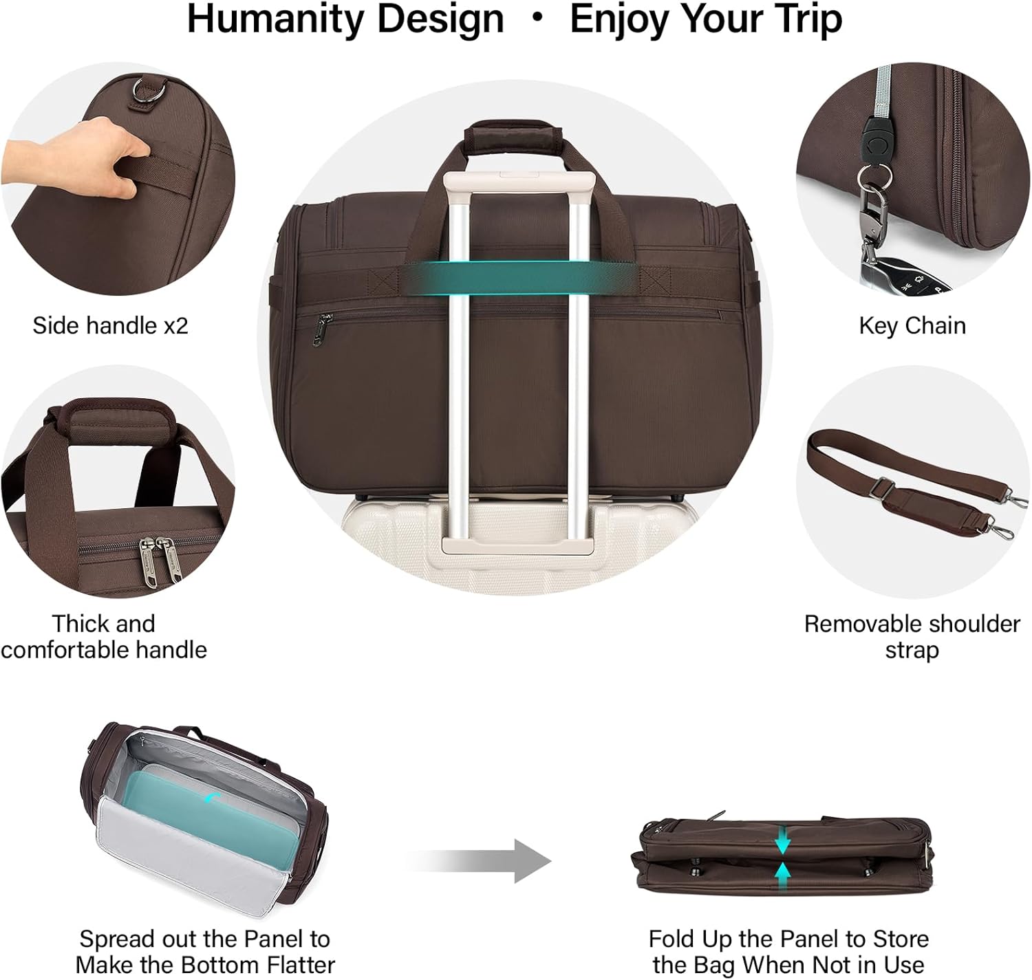 Hanke Carry On luggage Bags for Travel, Large Foldable Duffle Bag for Travel, Softside Lightweight Travel Bag Carry On Bags for Airplanes Women, Travel Tote Bags for Women Men.（Coffee） - Image 7