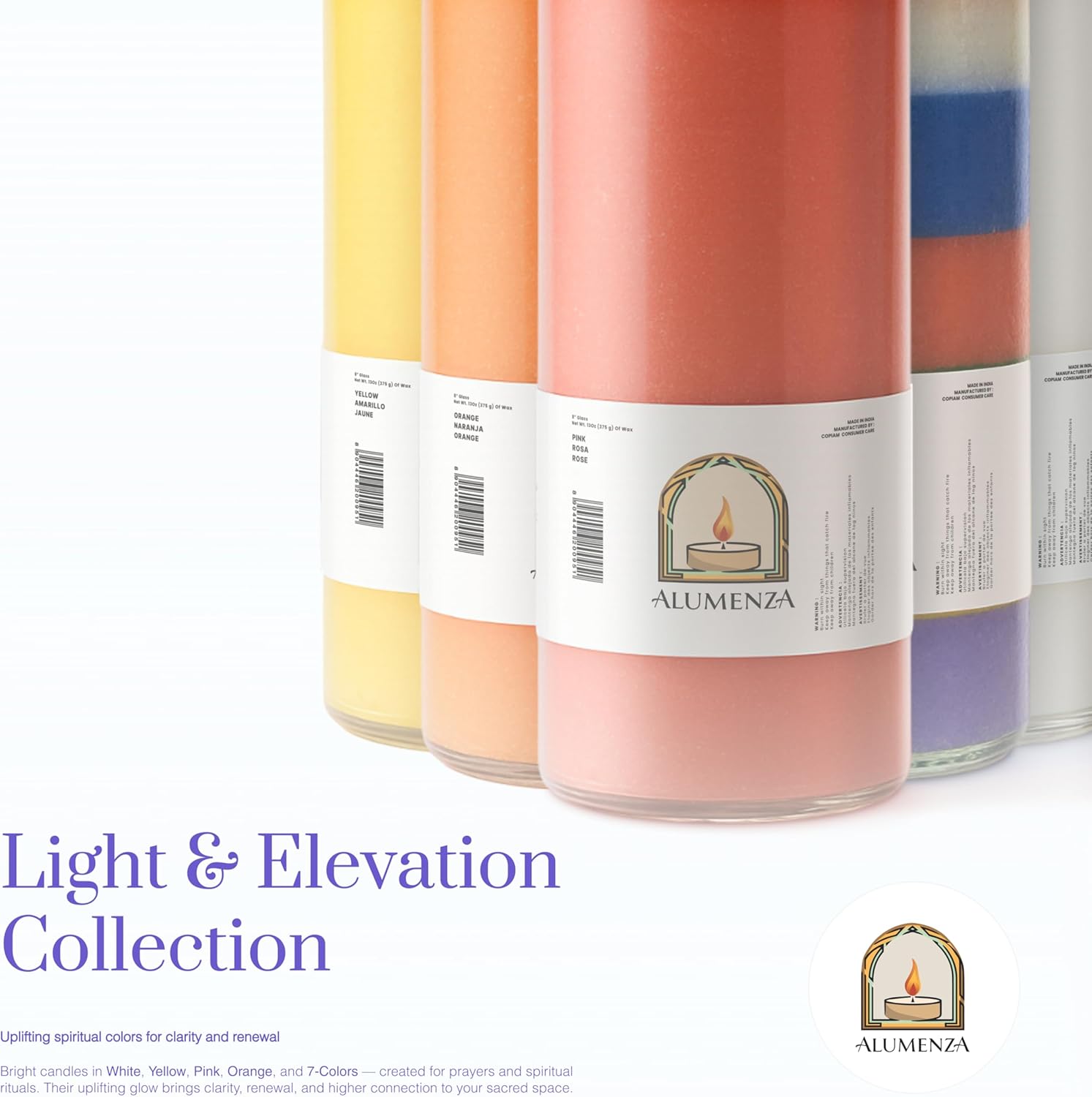 Bulk 6 Pack Purple 7 Day Candles in Glass Jar – Paraffin Wax, Clean Burning Unscented | Large & Tall Devotional Prayer Pillar Candles for Home, Memoria, Spells, Long Lasting