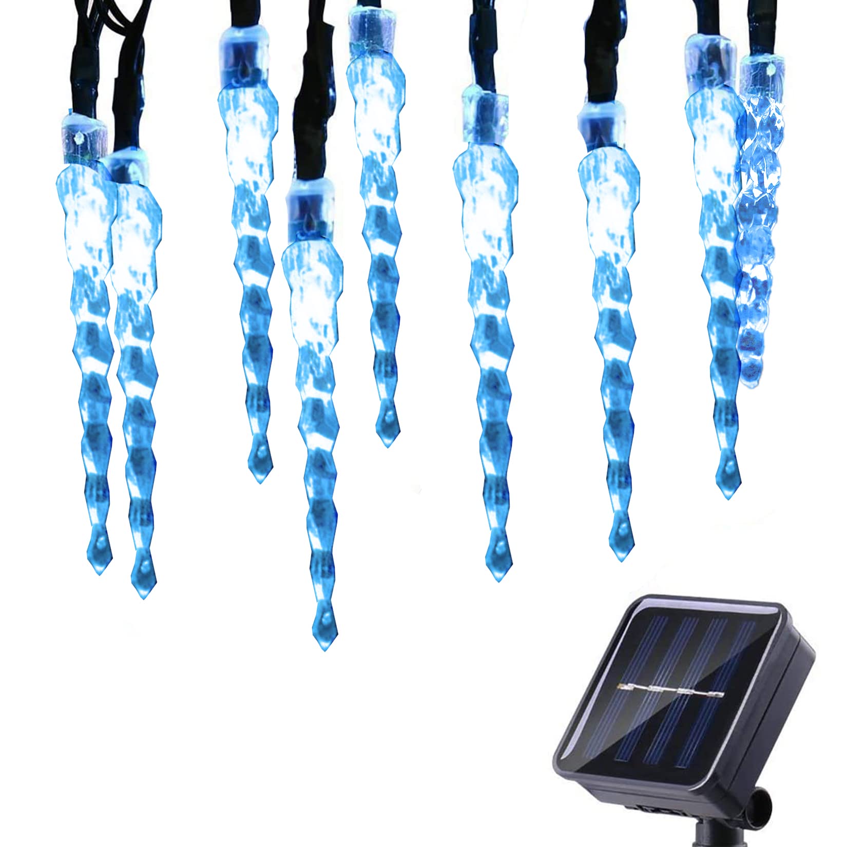 Eiszapfen Lichterkette Außen Solar, 23ft 50 LED Wasserdicht 8 Modi Eisregen Weihnachten Außenlichterkette für Innen Außen Garten Fenster,Traufe,Vorbau (Blau)
