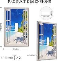 Vista 5 de Vista de ventana, isla tropical, playa, palmeras, cielo soleado, cubierta de interruptor de luz de palanca individual, placa decorativa de pared