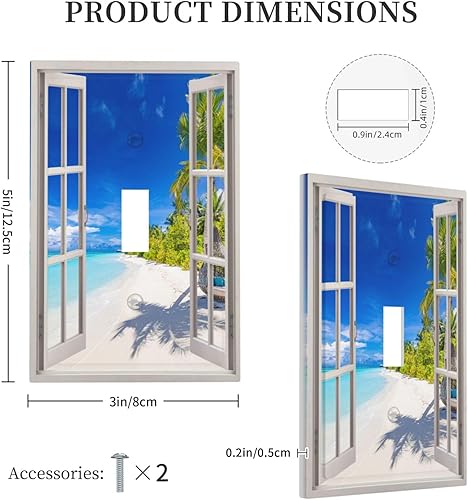 Miniatura 5 de Vista de ventana, isla tropical, playa, palmeras, cielo soleado, cubierta de interruptor de luz de palanca individual, placa decorativa de pared de