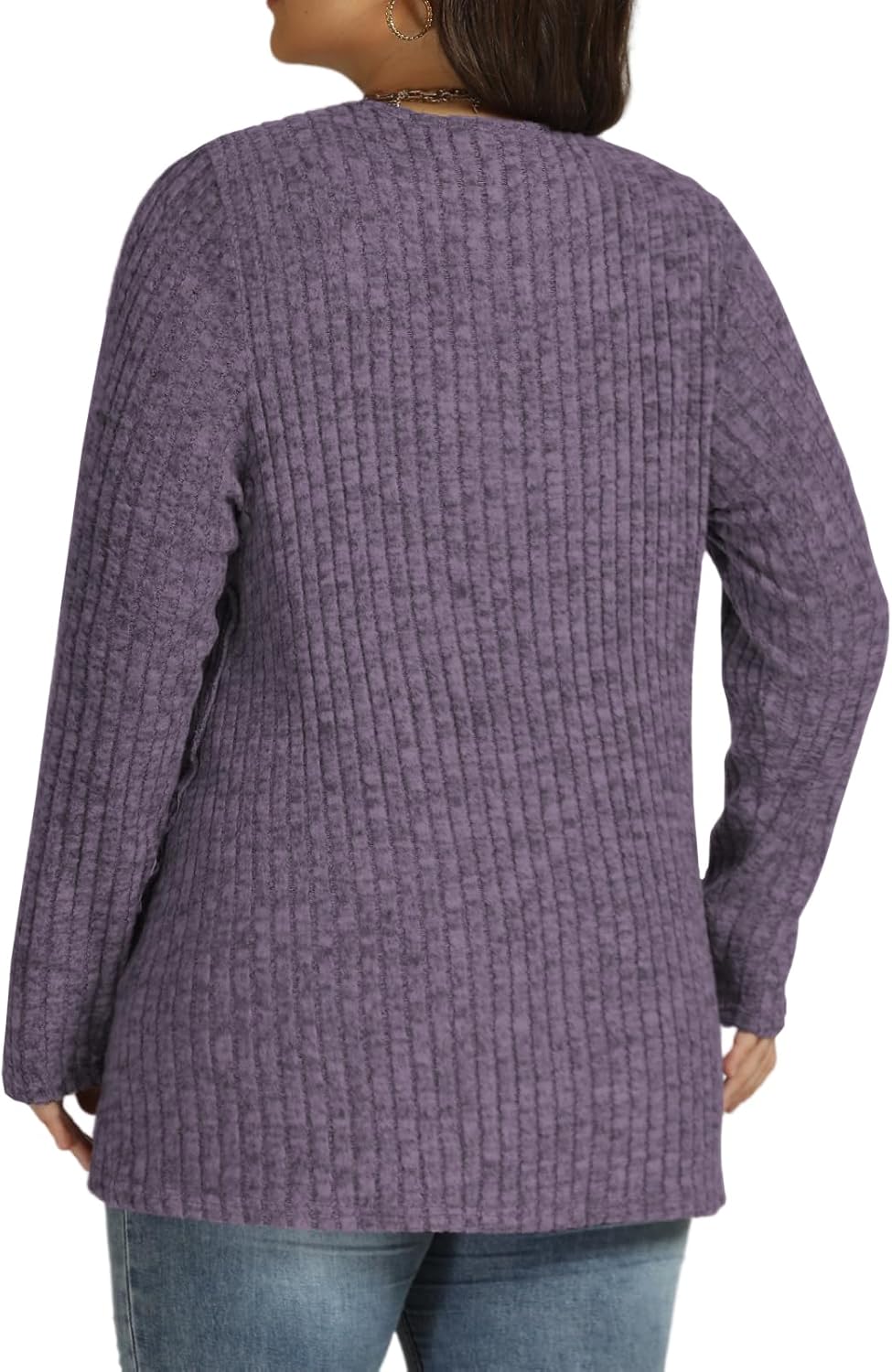 VISLILY Womens-Plus-Size-Tops Trendy Tulip Hem Long Sleeve Shirts Casual Lightweight Knit Sweaters Cute Button Decor Tunics - Image 3