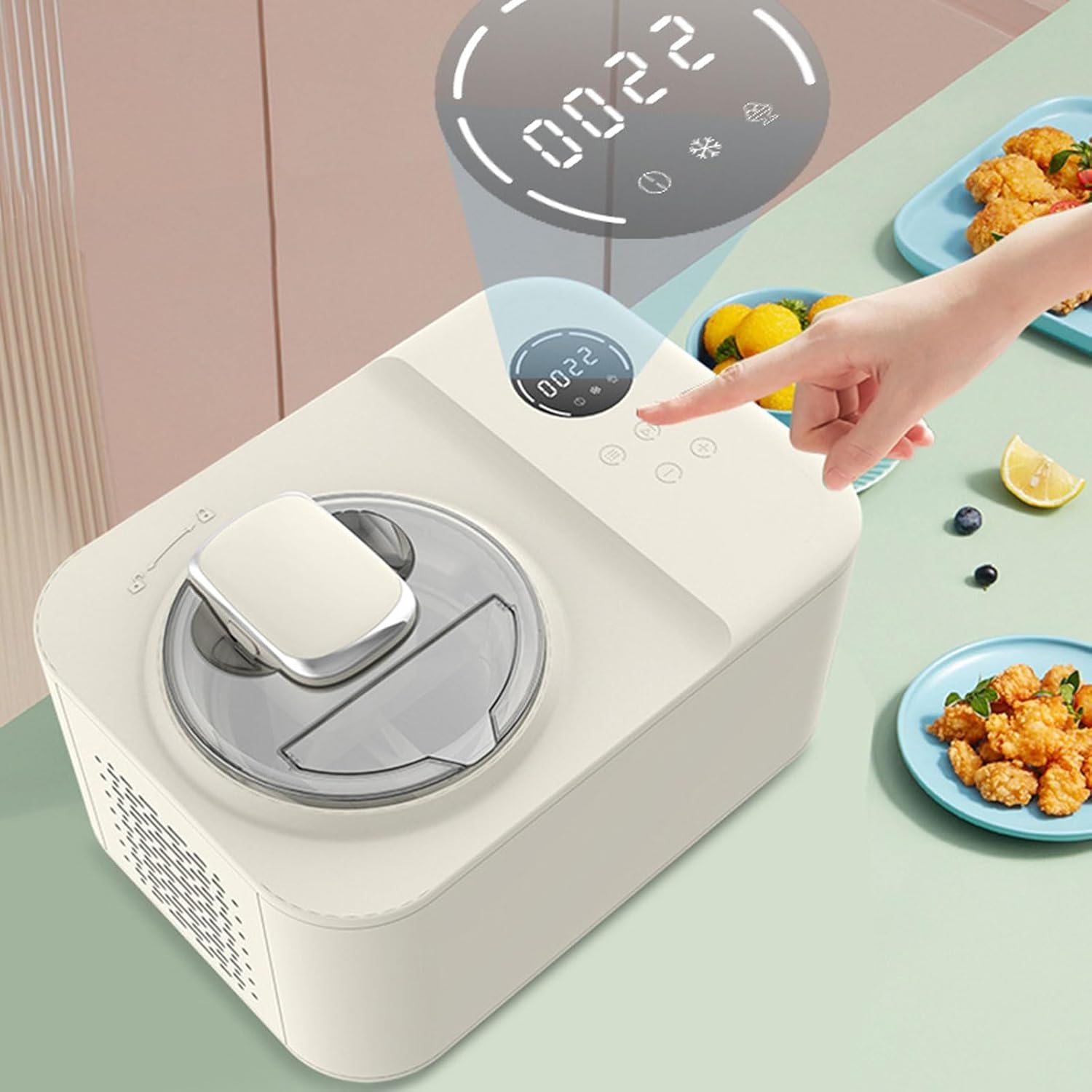 Ice Cream Maker with Compressor, Self–Freezing Soft Ice Cream Maker Stainless Steel Homemade Ice Cream Maker Machine, for Frozen Yogurt, Gelato, Sorbet