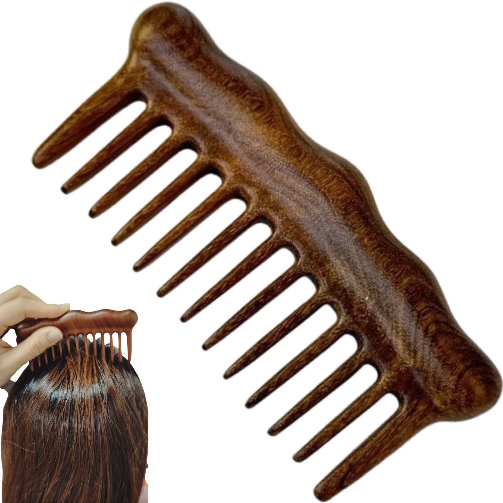 Wide Tooth Sandalwood Comb, Handmade Anti-Static Scalp Massager