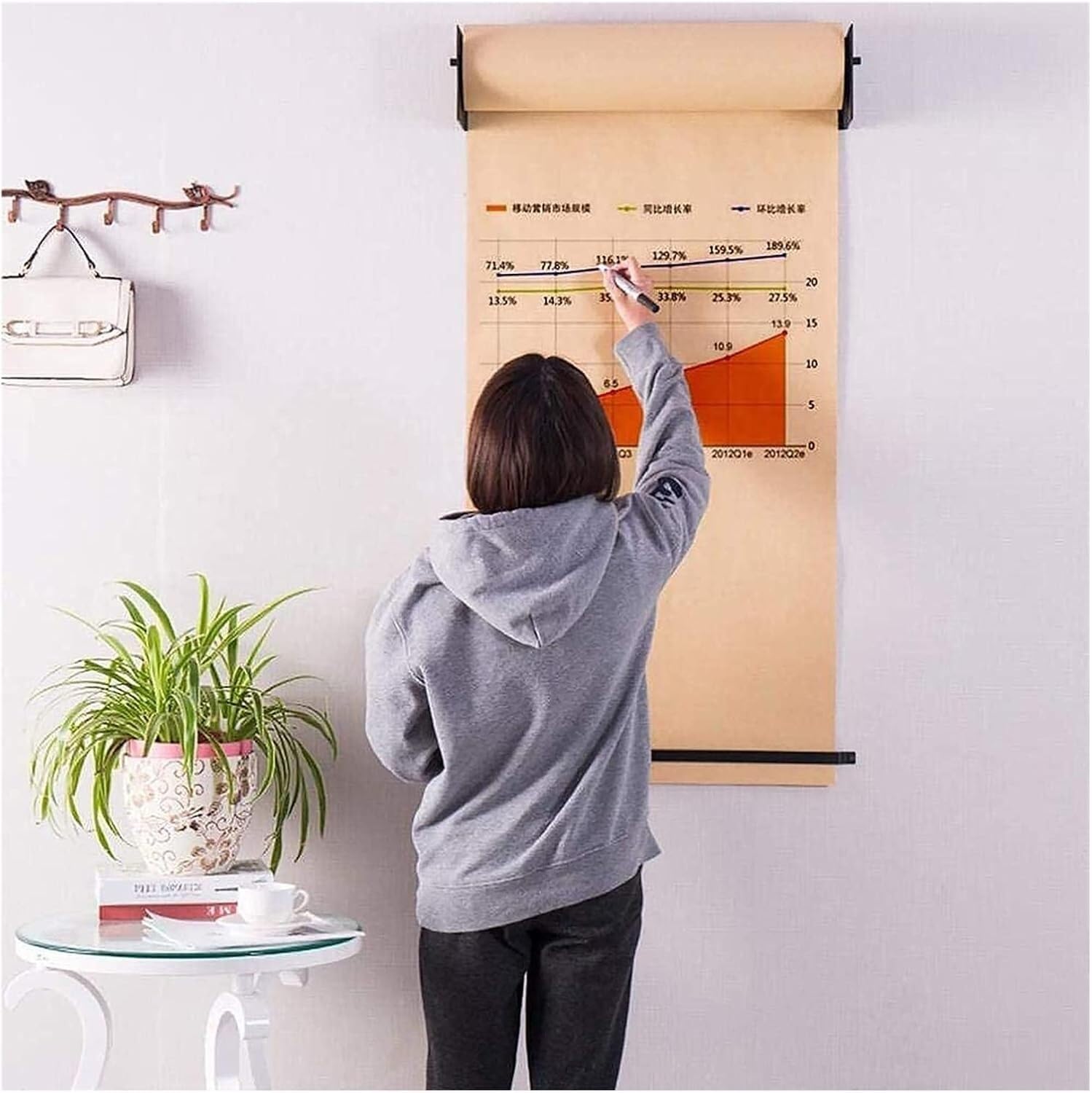 Bulletin Board Paper Black Roller Kraft Paper Roll Display Shelf, For Shopping List/Working Notes, Wall Mounted Dispenser & Cutter For Craft Poster Art Paper Roll Christm,Steel Frame Wide-127cm/50in