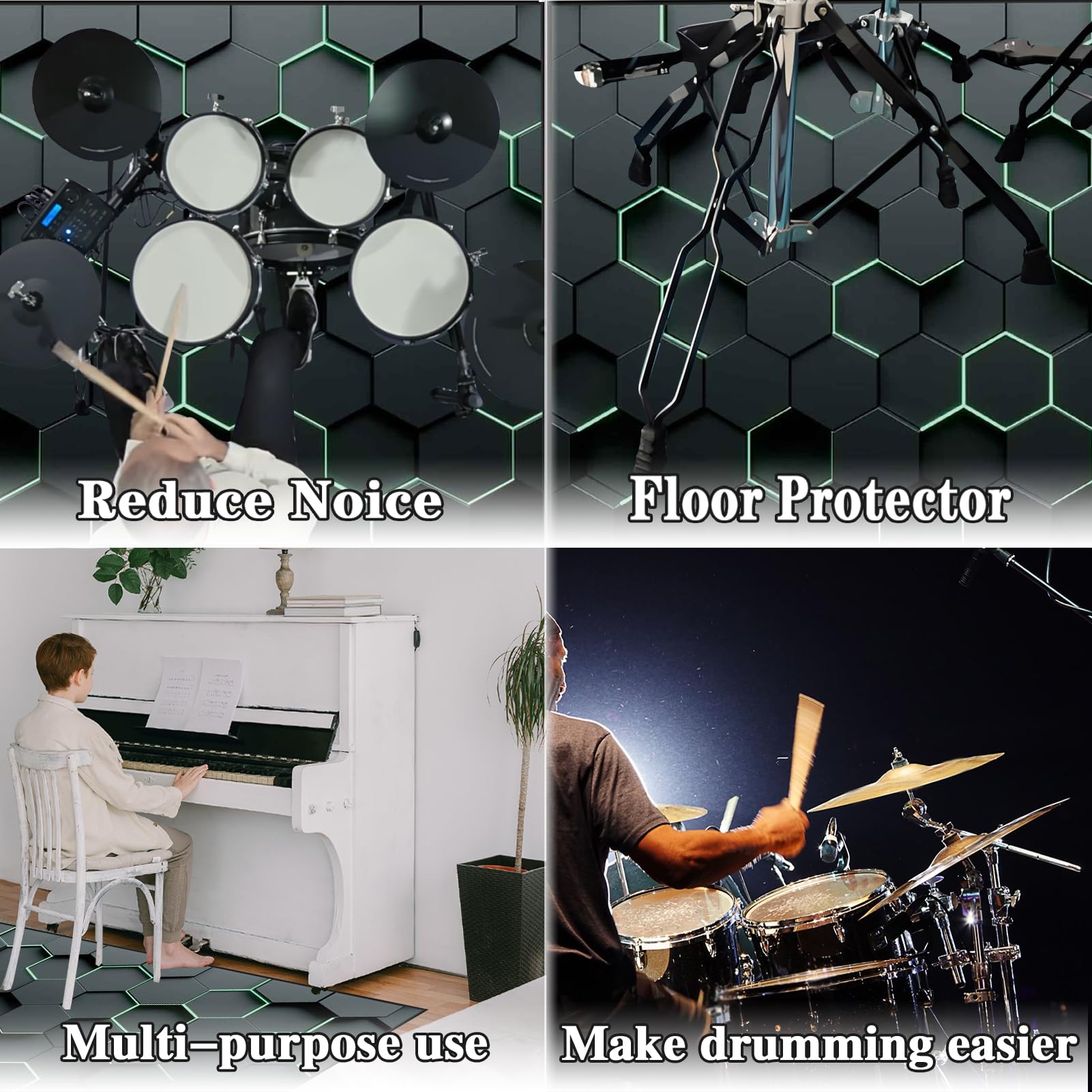160 x 140 cm Schlagzeugteppich Schalldicht Drum Teppich rutschfest Trommelteppich Musikinstrumente Bodenmatte Professionelle Schlagzeug Teppich Elektronisches Jazz Schlagzeug Kit für Bass Snare Drum