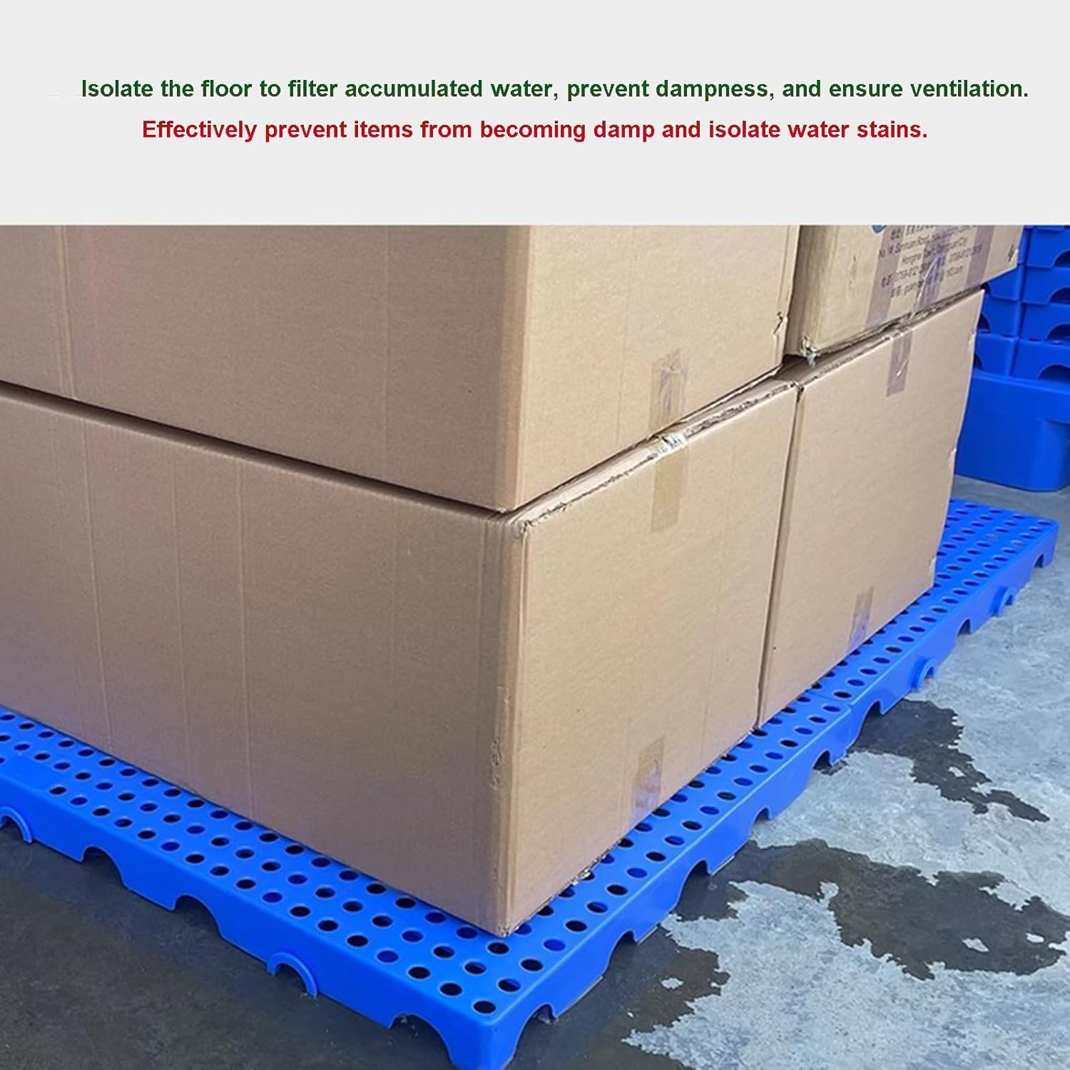 Interlocking Plastic Pallets 2pcs, 60x30x3cm Ventilated Stackable Storage Boards for Warehouse & Kitchen - Durable Blue Goods Handling Solution