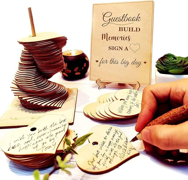 Wedding Guest Book Alternative Sign 72 Wood Hearts Guest Book Wedding Reception Decorations for Reception Wedding Decor Idyllic Rustic Decor