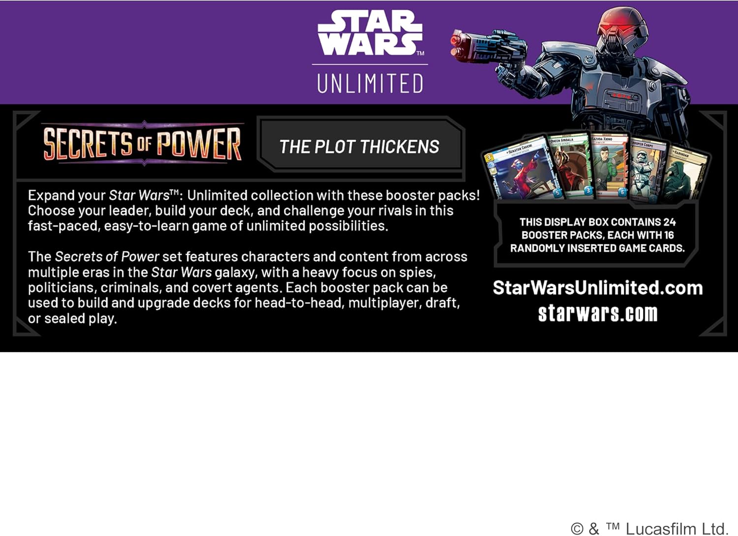 Asmodee Star Wars: Unlimited TCG Secrets of Power Booster Display - 24 Booster Packs with Rare, Foil, Leader & Token Cards, Ages 12+, 2+ Players, 20 Minute Playtime