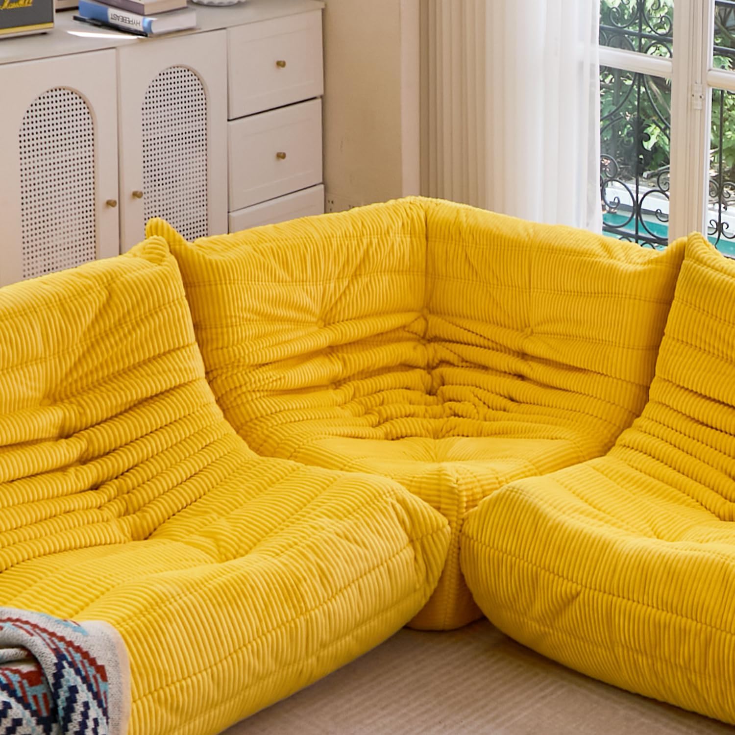 N&V Fireside Corner Chair, Mid Century Armless Floor Sofa, Soft Premium Corduroy Floor Lounge Chair, Foam Sofa Accent Chair for Living Room Bedroom and Office (Prussian Blue)