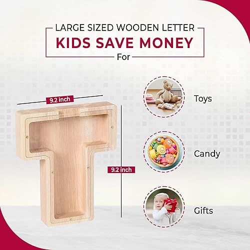 Miniatura 4 de Personalized Passion Alcancía de madera para niños, niños pequeños y adultos, banco de monedas en forma de letra de gran tamaño, caja de madera con