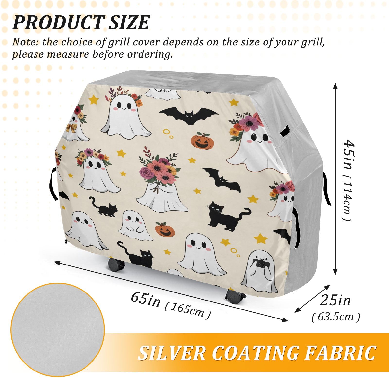 Copertura per barbecue di alta qualità, impermeabile, resistente allo sbiadimento, resistente, adatta per griglie fino a 25 cm di larghezza, con grazioso motivo fantasma floreale