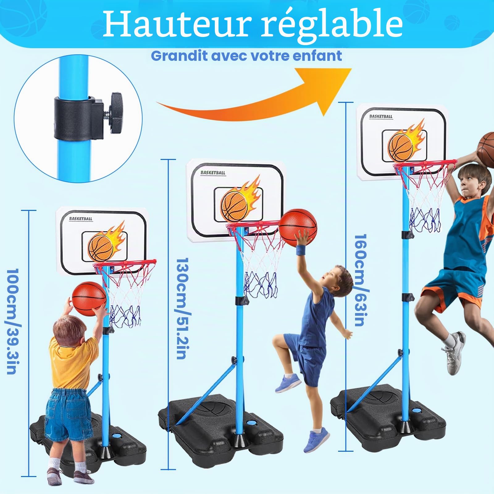 Panier de Basket Enfant 4 en 1 Basket et Fléchettes et Suspendu Baseball Enfant Hauteur Réglable 108-160 cm Panier de Basket Extérieur et Intérieur pour Enfants de 3 à 8 Ans