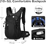 15L Cycling Backpack with Waist Straps for Men Women, Small Lightweight Waterproof Bike Running Hydration Backpack