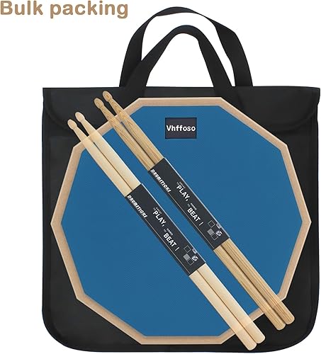 Miniatura 22 de Almohadilla y palos de práctica de 12 pulgadas, almohadilla de tambor para principiantes con baquetas (2 pares) y bolsa de transporte, almohadilla