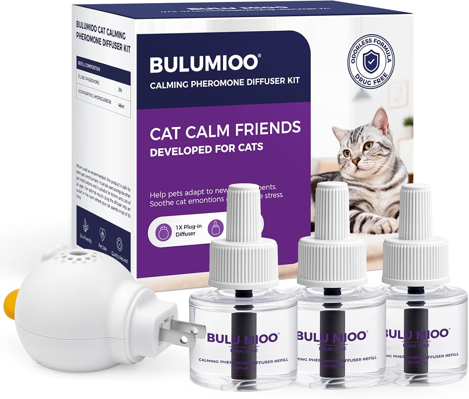 Cat Calming Pheromone Refills (120-Day Supply) – 4 x 48ml Replacement Vials ONLY (Diffuser Not Included) – Helps Reduce Urine Spraying & Scratching – Unscented Stress Relief