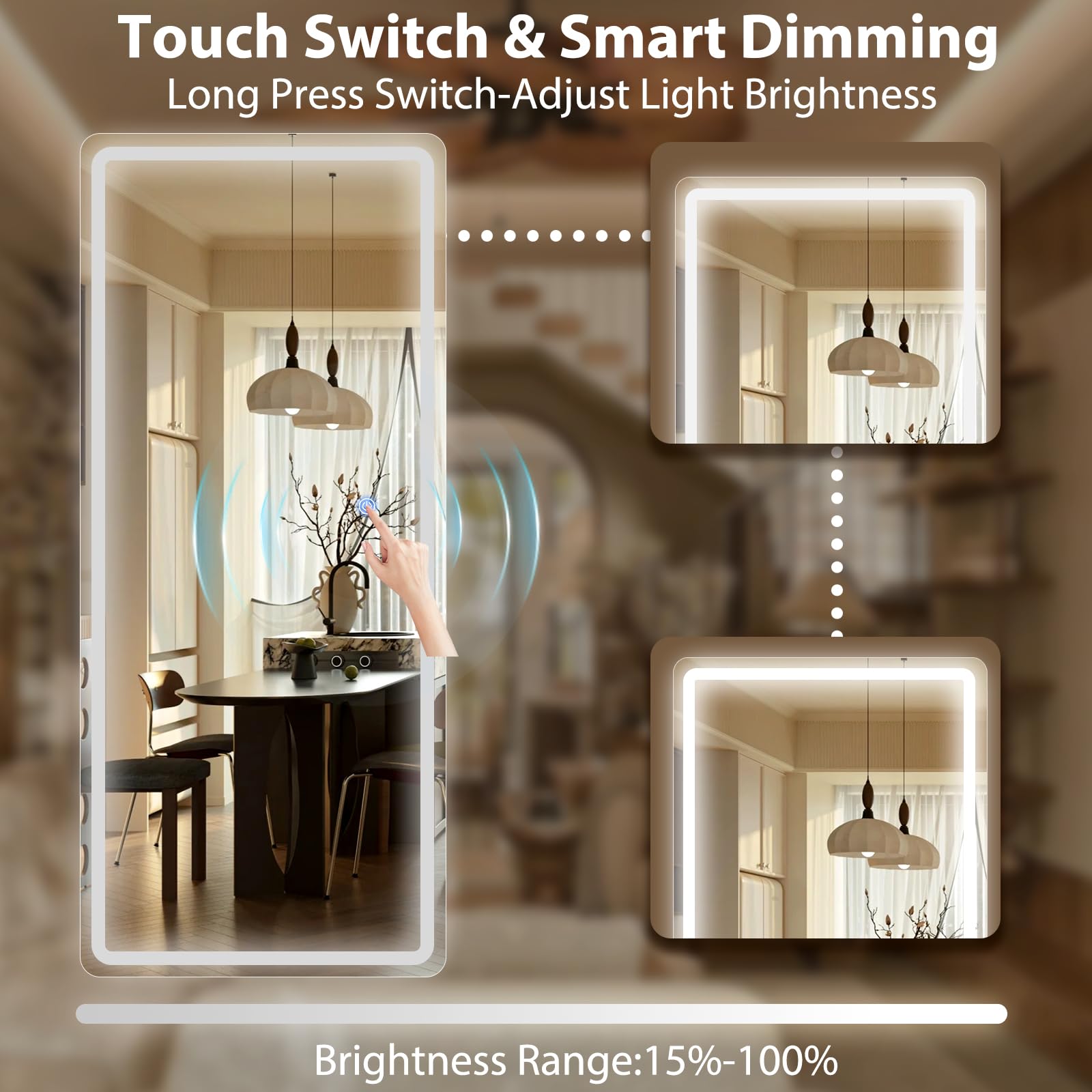 GLSLAND 20"x56" Arched LED Full Length Mirror with Lights – Wall Mounted or Standing Full Body Mirror for Bedroom/Cloakroom – Dimmable with 3 Color Lighting Modes