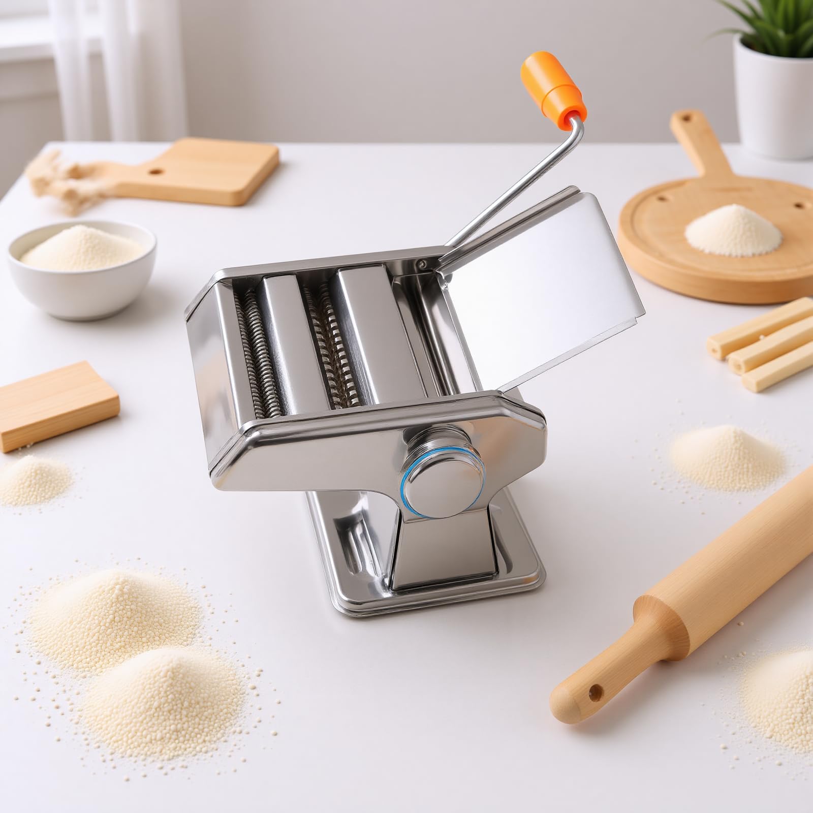 Máquina para Hacer Pasta de Acero Inoxidable, Máquina Manual de Fideos con Manivela para Espaguetis, Fettuccini, Piel de Bola de Masa, Rodillo de Masa para Pasta Casera