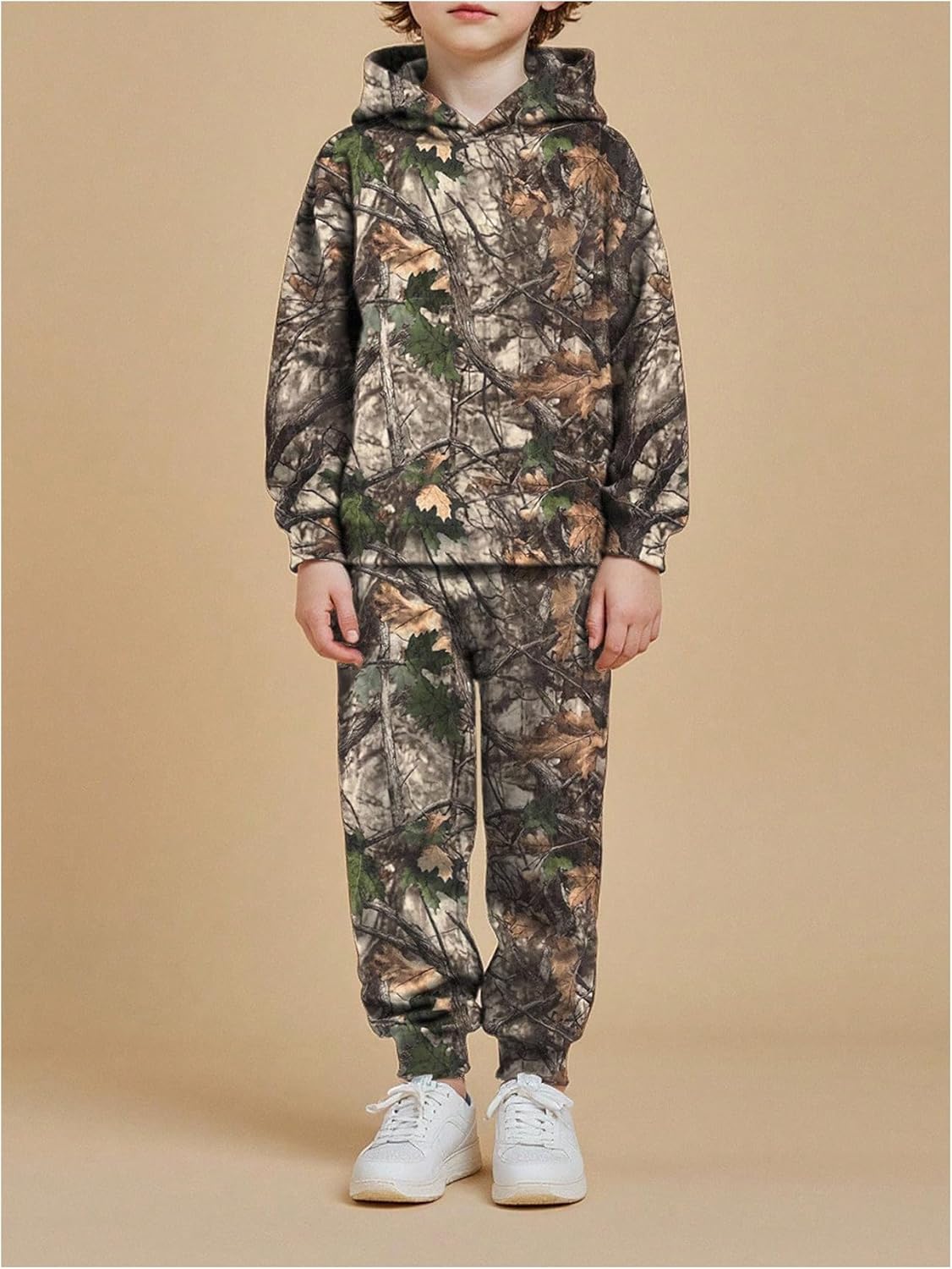 GORGLITTER Boy's Fall Outfit Set Camo Print Long Sleeve Hoodies Hooded Sweatshirt and Graphic Jogger Sweat Pants Sets