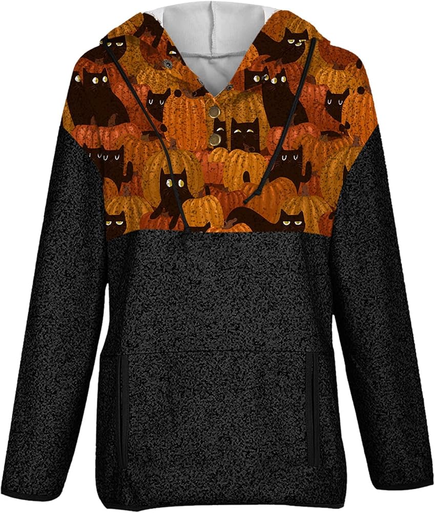 Pull à Capuche à Manches Longues Pour Femme Avec Imprimé Citrouille D'Halloween, Beige, Petit