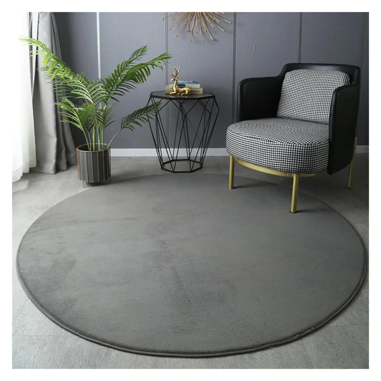 Tapis rond en velours de corail gris foncé haute densité