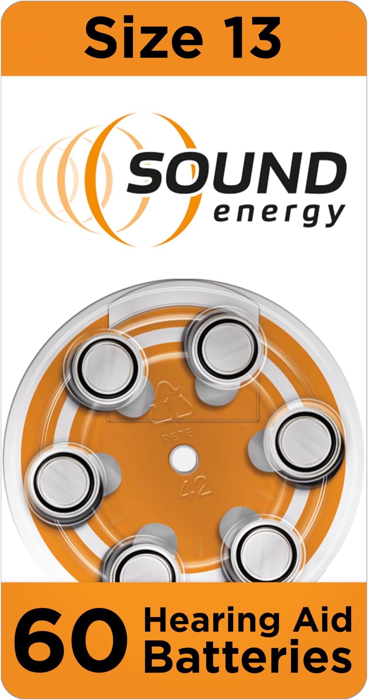Energizer Sound Energy - Hearing Aid Batteries Size 13 (60 Pack) – Long Lasting Zinc Air Power - Easy Installation - Mercury & Cadmium Free - Made in UK - 4 Year Shelf Life [Amazon Exclusive]