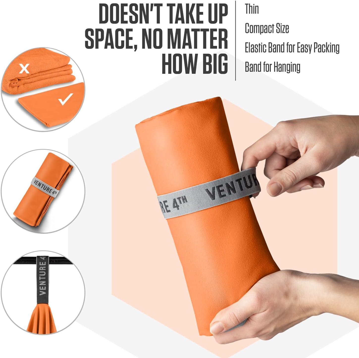 VENTURE 4TH Quick Dry Microfiber Towel for Camping & Gym - Orange Medium image 5