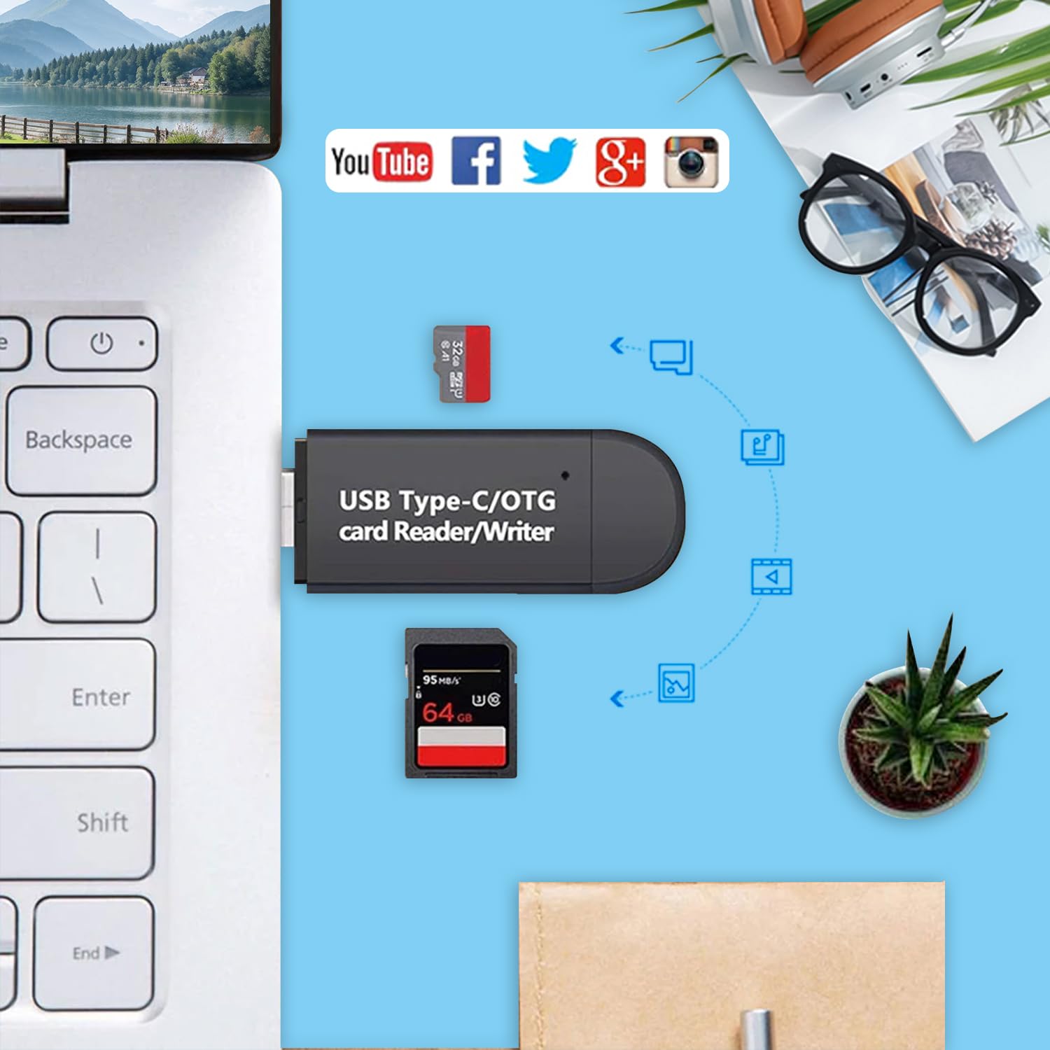 Lettore di schede SD, 3 porte USB 2.0, adattatore Micro SD (A/C/Micro), lettore di schede per schede SD/SDXC/SDHC/TF/UHS-I, lettore di schede di memoria, compatibile con laptop e cellulare