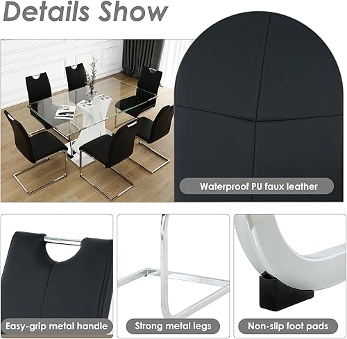 Miniatura 4 de yeag Juego de 2 sillas de comedor modernas, sillas de cocina tapizadas con respaldo alto, sillas de comedor de piel sintética con patas de metal