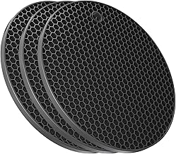 حامل سيليكون سميك للغاية للأطباق الساخنة وحلل الطهي، لوح تسخين سيليكون لحماية الطاولة، قاعدة للأواني الساخنة من السيليكون لطاولة المطبخ وحوامل الأواني، لون أسود سمك 8 ملم طقم حوامل من 5 قطع