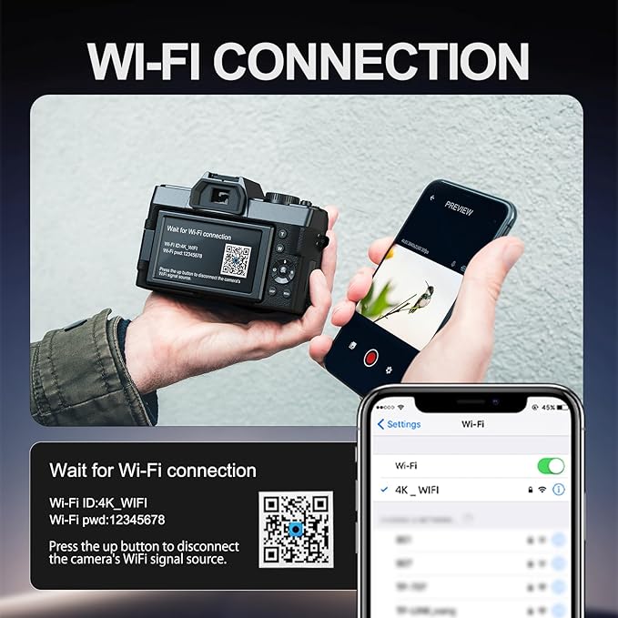 5K Digital Cameras for Photography,48MP Camara Fotograficas,Travel Vlogging Cameras for YouTube with 16X Digital Zoom,180°Flip Screen,52mm Macro Lens,2 Batteries,32GB SD Card（Black）