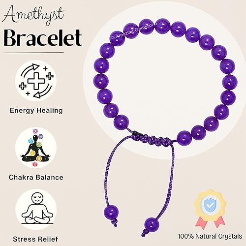 Miniatura 494 de Amazing Gemstone Crystal Bracelet for Women Men's Gifts - Protection Healing Crystal Bracelet - 8mm Gemstone Beaded Adjustable Bracelet Pulseras