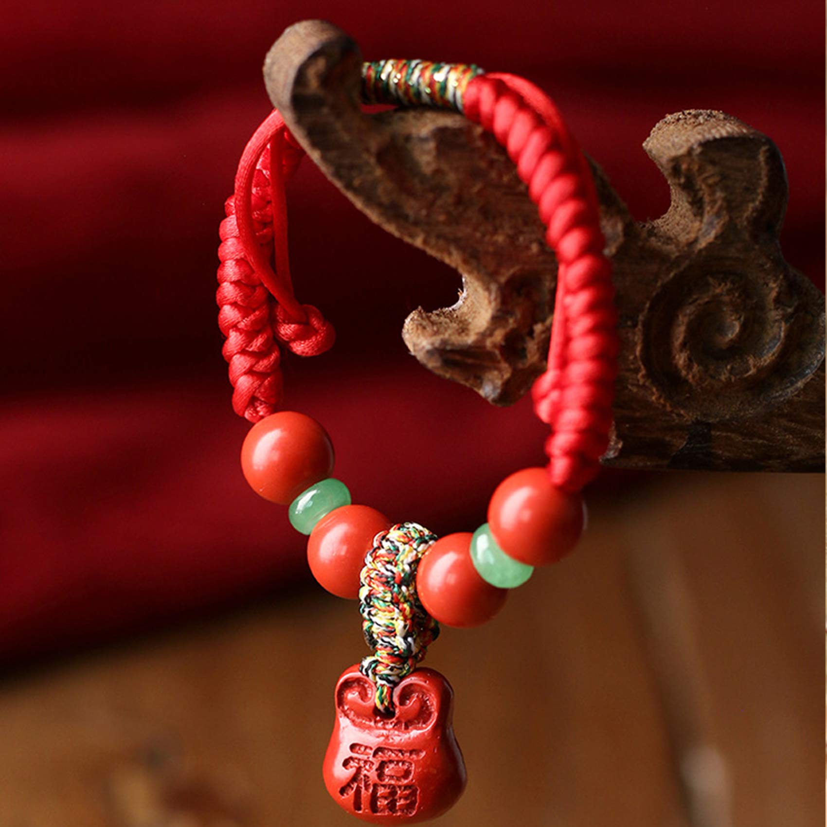 biżuteria bogactwo dobrobyt naturalny zamek cynober jadeitowy koralik tkana bransoletka dla dzieci regulowany amulet przyciągający bogactwo, dzieci