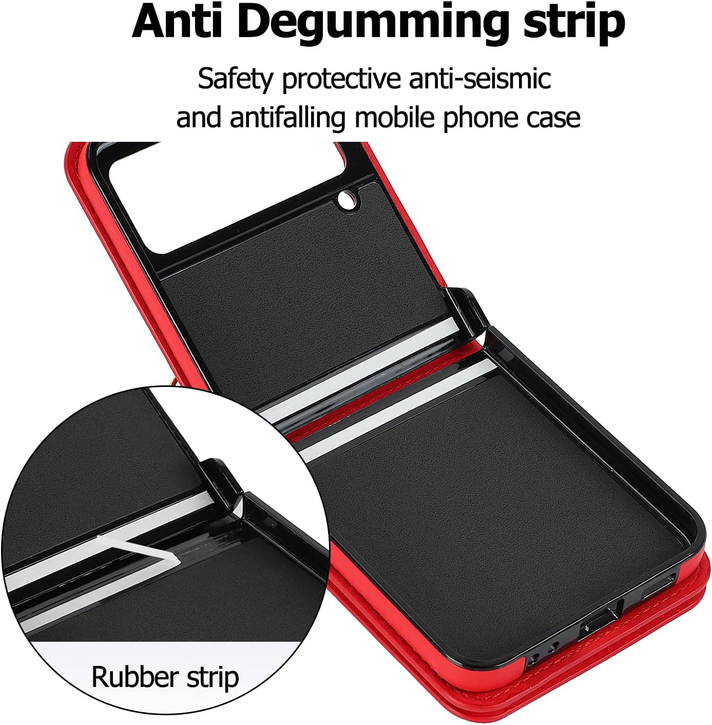 Compatible with Samsung Galaxy Z Flip 4 Stand Stylish Flip Protective Leather Case,Wallet case with Zip,Card Slot,Cash Compartment, Phone case with Cord for Galaxy Z Flip 4 (Red)