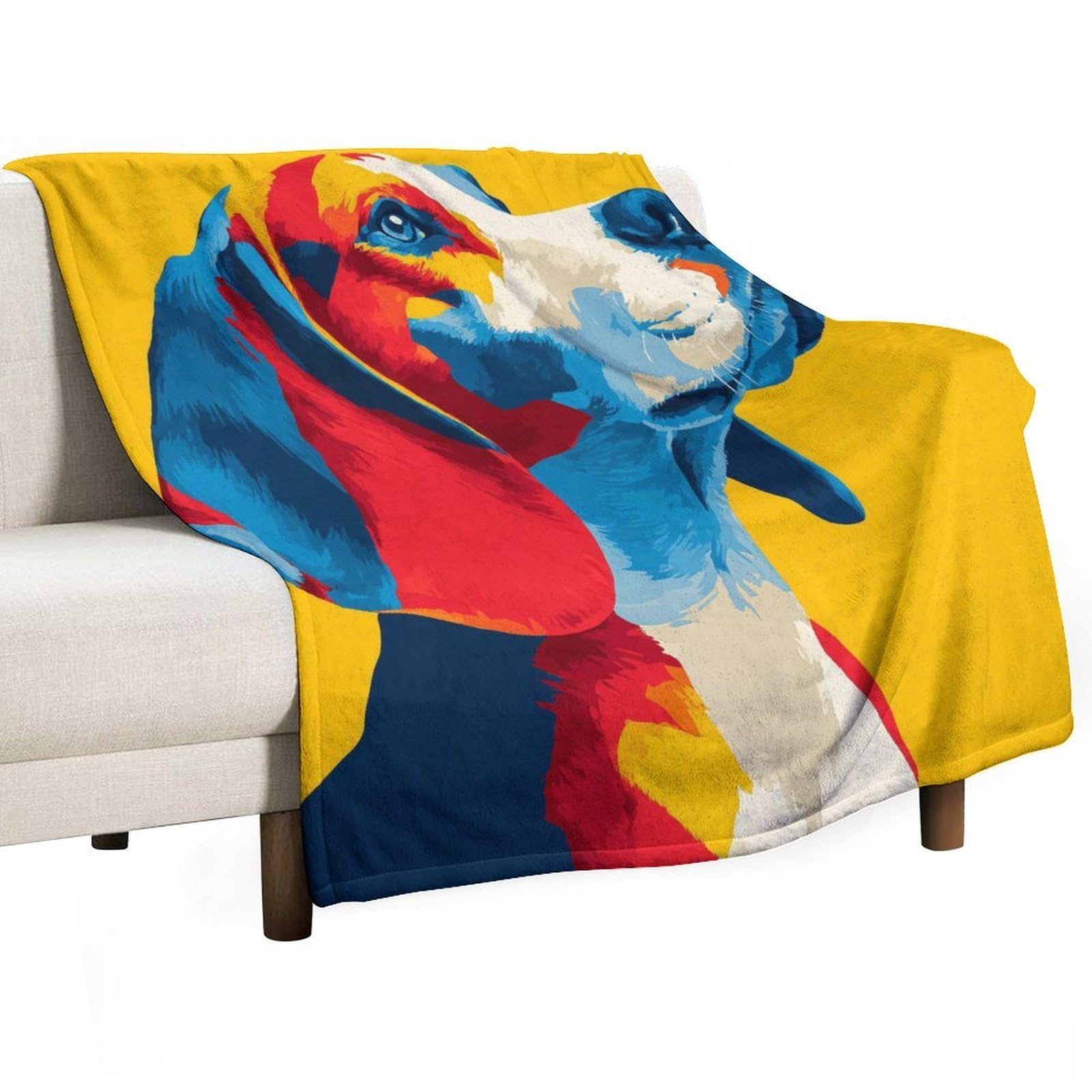 Jubonexis Stylized Dog with Long Ear on Yellow Anti Pilling Throw Blankets Cozy Durable Blanket for Bedroom Living Rooms Couch Sofa Bed 130x150cm(50x60in)