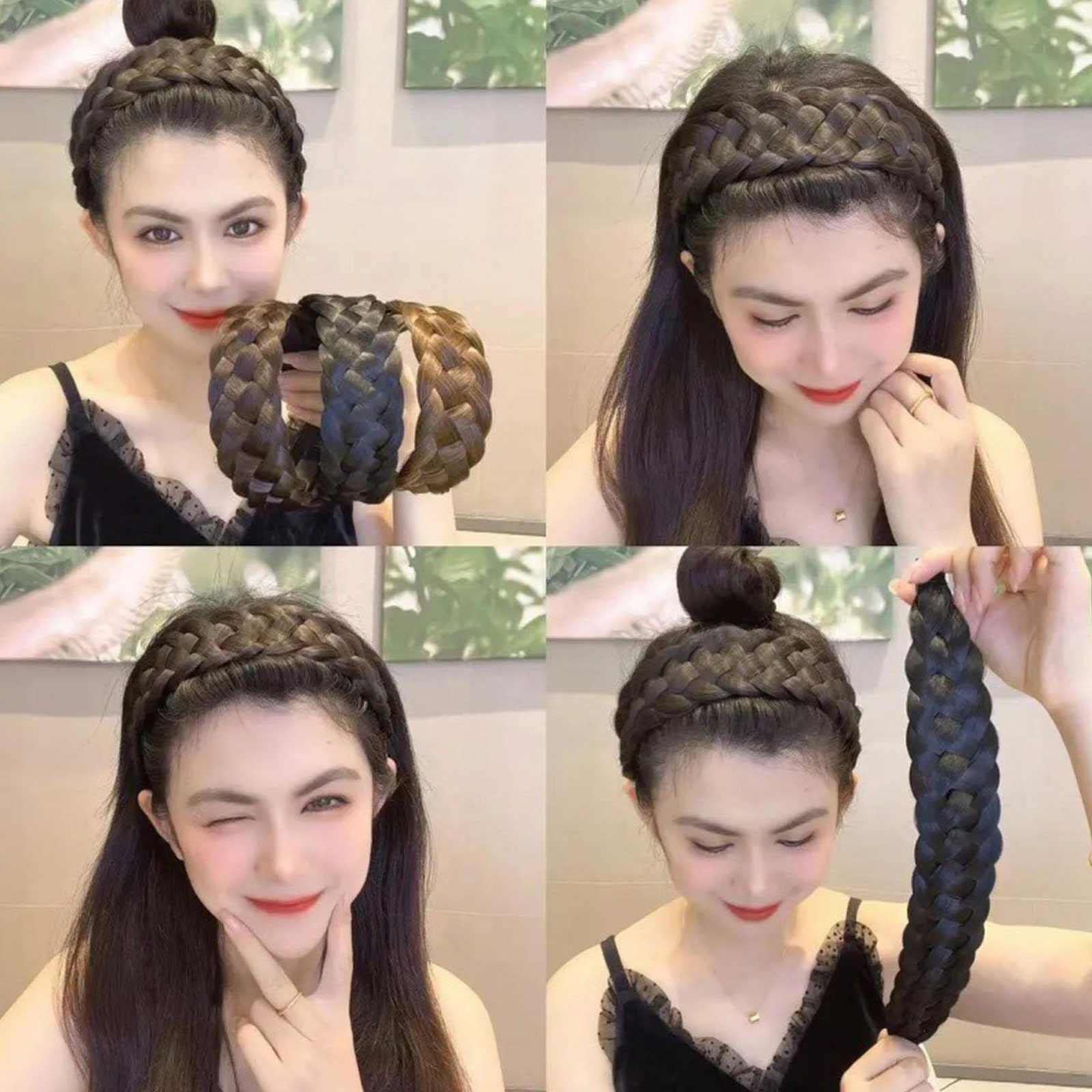 Twist Braid parrucca fascia per capelli donna accessori per capelli per ragazze fascia per capelli intrecciata intrecciata a tre fili cerchio per testa con castone solido a tesa larga  200000297
