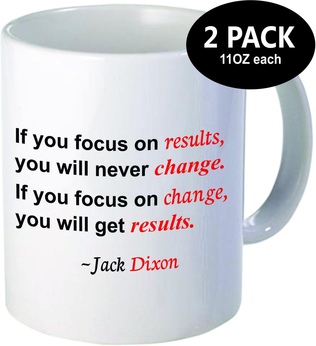 Pack of 2 - If you focus on results, you will never get change. Focus on change - 11OZ ceramic coffee mugs - Best funny and inspirational gift.