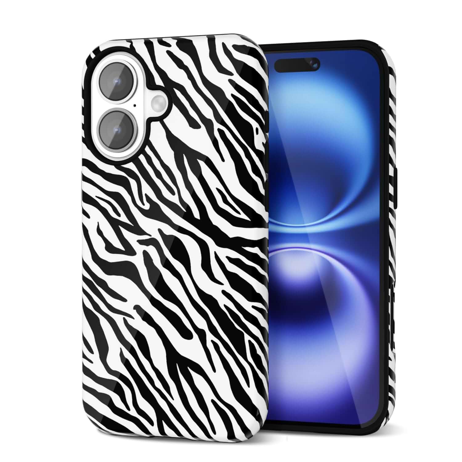 Svanove Zebra Print Phone Case for iPhone 16 Case Girly, Cute Zebra Case for Women Girls, Luxury Trendy Retro Fashion Cool Animal Print Design, Aesthetic Pattern Y2k Hard Shell Plastic Cover, Black Solid
