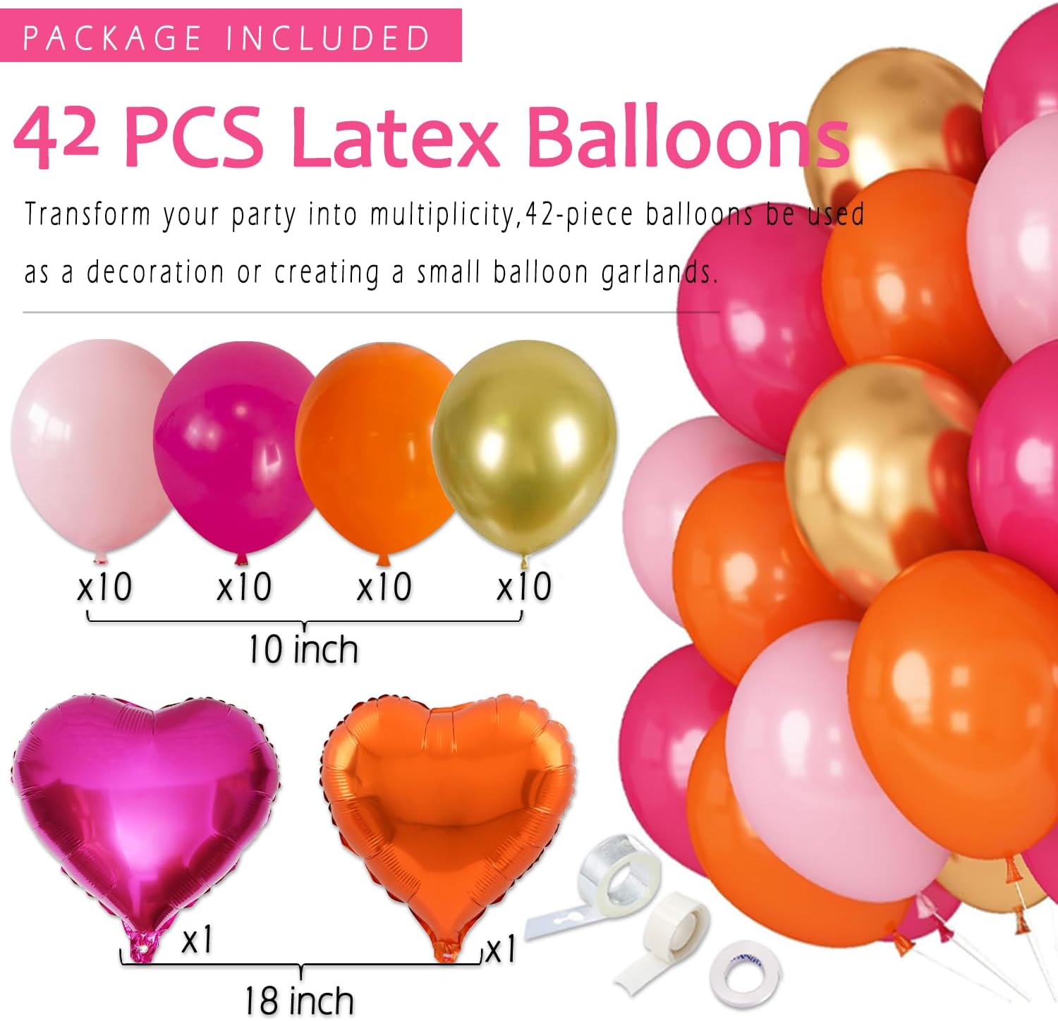 Hot-Pink Orange Birthday Decoration for Women Girl, Fall Peach Burnt-Orange Gold Balloon Décor-Happy Banner, Streamers Lanterns Honeycomb, Tissue Flowers Pom Poms Fan, Boho Sunset Autumn Party Décor