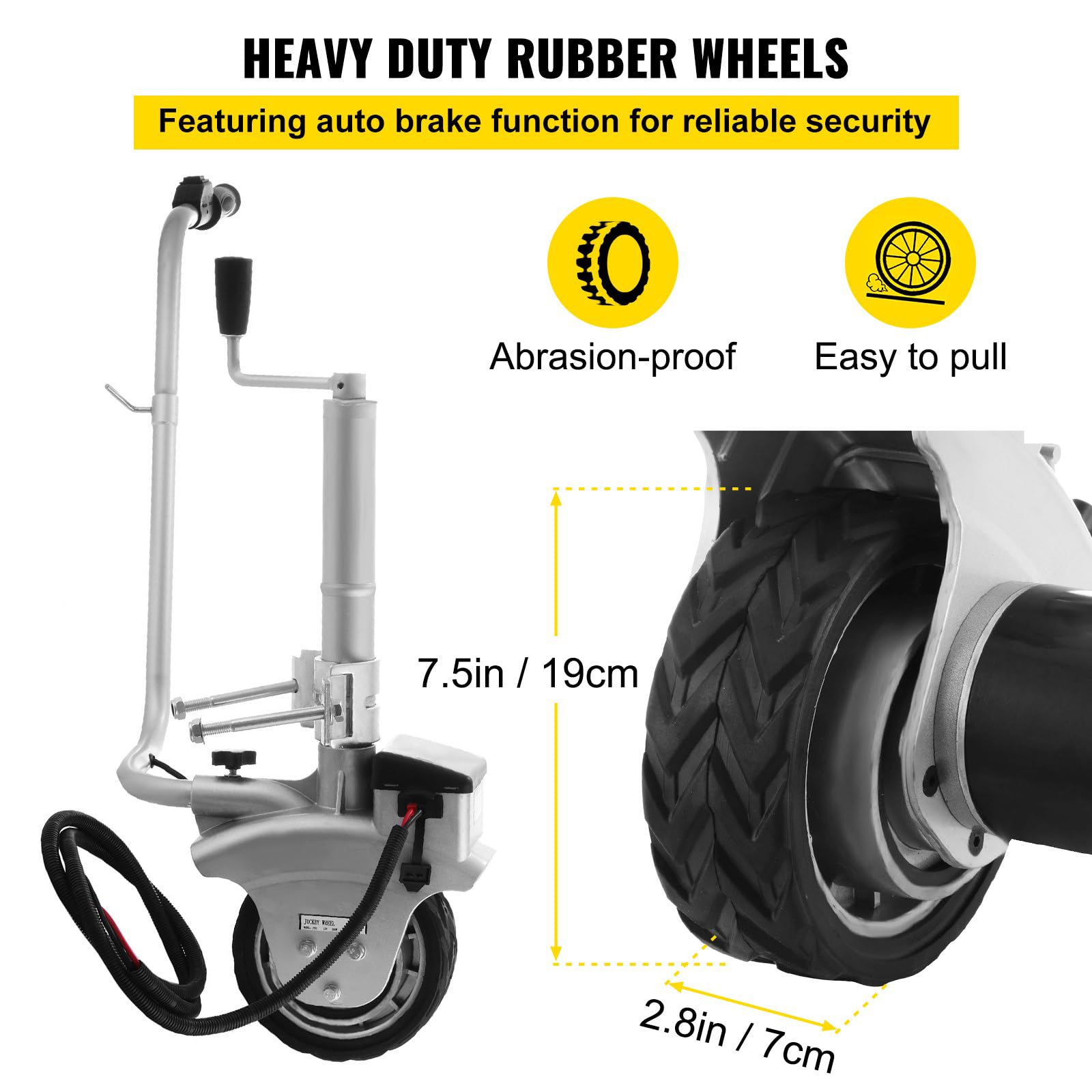 Jockey koło 12 V 350 W z napędem elektrycznym do przyczep maks. 272 kg, 7,5 "x 2,8" gumowa opona, wózek do przyczepy 2268 kg - kompatybilny ze wszystkimi typami przyczep
