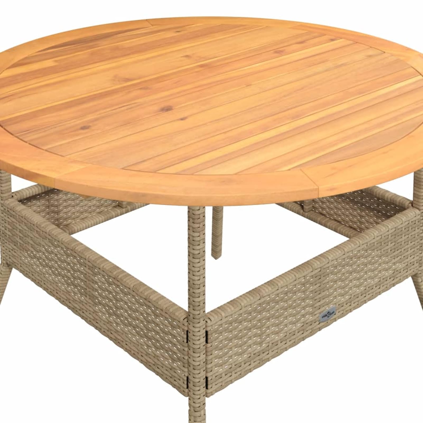 Stół ogrodowy, okrągły, Ø 110 cm, akacja i rattan | Odporny na warunki atmosferyczne rattan PE, stabilna rama stalowa, łatwa w pielęgnacji płyta drewniana, idealna na taras
