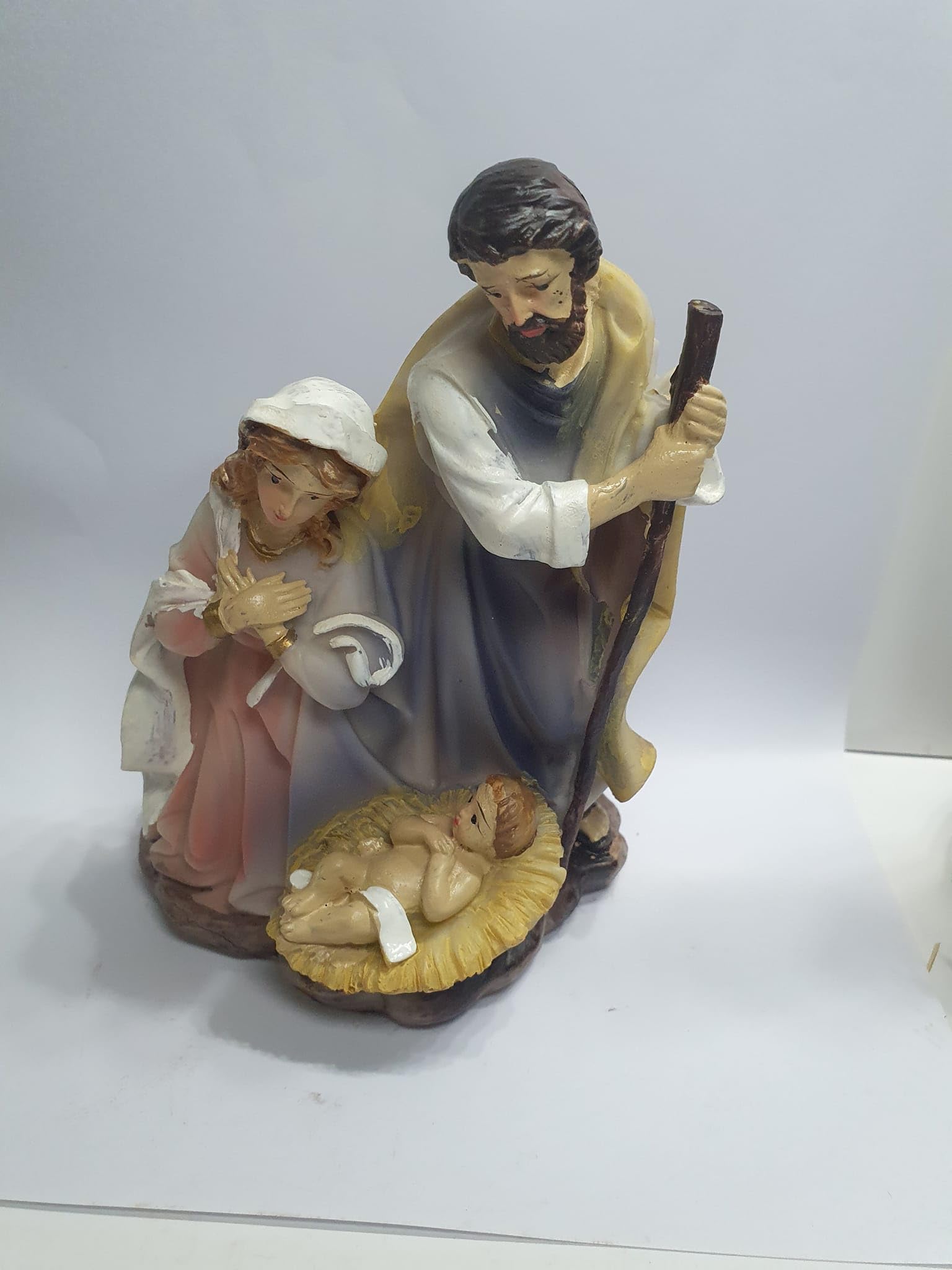 TEMPIO presepe diametro 20 ALTO 40 cm LEGNO E sughero con nativita' 15 cm resina maria gesu' giuseppe