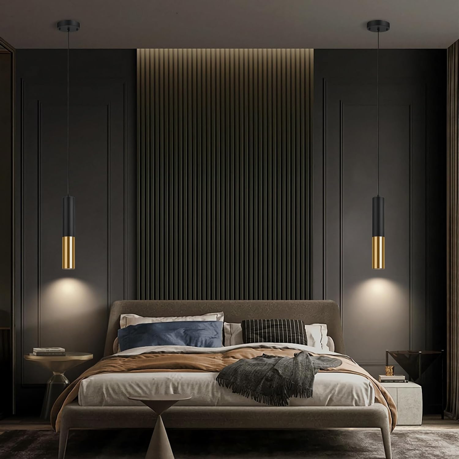 Modern Black and Gold Pendant Light Fixture for Kitchen Island, 1-Light Pendant Lighting with GU10 LED Bulb Ceiling Hanging Lights Cord Adjustable for Living Room Bedroom Dining Room