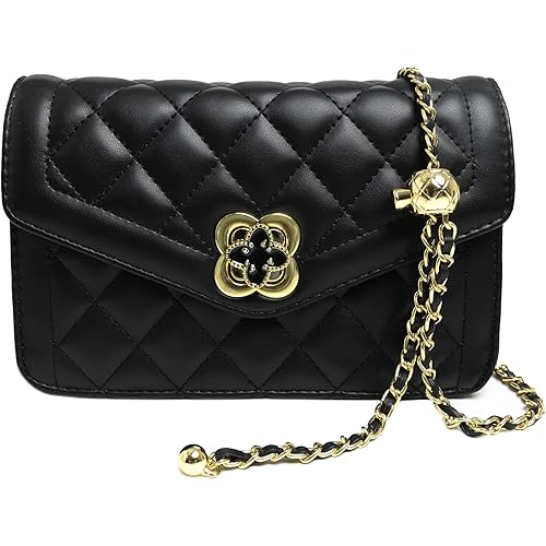 Quilted Leather Crossbody Bags for Women Trendy Ladies Shoulder Purse Satchel HandBag with Chain Strap