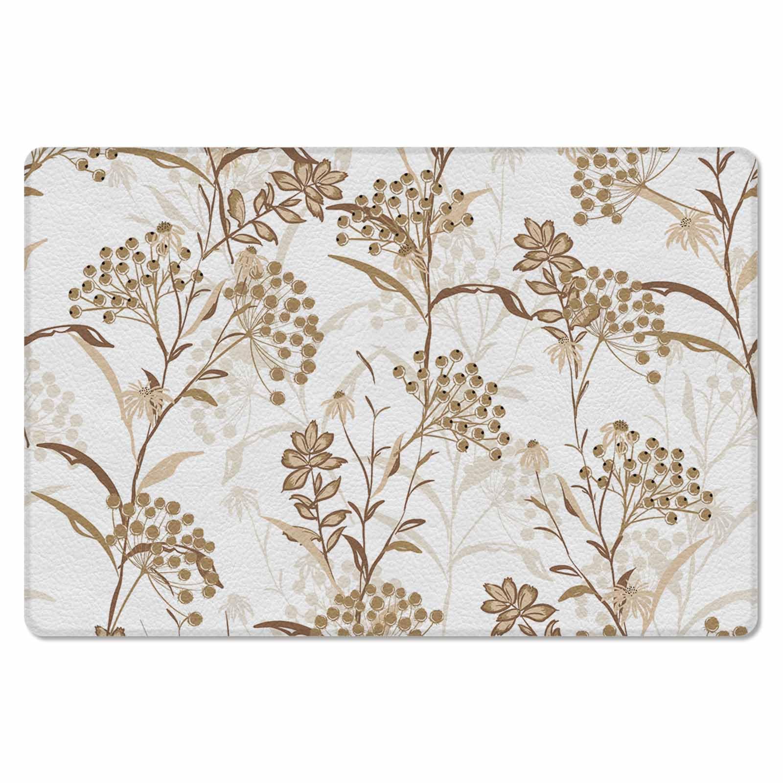 Brown Flower Antifatigue Kitchen Bath Door Mat Cushioned Runner Rug,Washable Welcome Floor Sink Mat,Waterproof & Non-Slip Kitchen Standing Doormat,Spring Summer Retro Garden Herb Pastel Plant 18