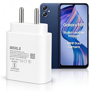 IBERLS 25W Pd 3A Type-C Super Fast Adapter Compatible with Samsung F05/F70e/F07/F17/F06/F36/F56/F16/F15/F55 /F13/Tablet/Galaxy Watch- Charge Your Device with 25 Watt USB C Fast Charger- White